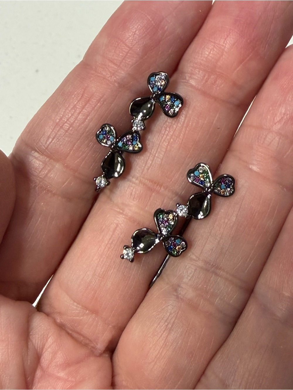 Pretty Bird USA Delicate Black Multi-Color Crystal Floral Ear Crawler Earrings